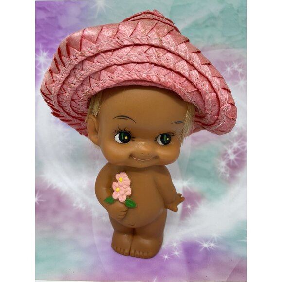 Sekiguchi Vinyl Nude Doll Japan Japanese Vintage Blonde Flowers Kewpie Style - Picture 1 of 5